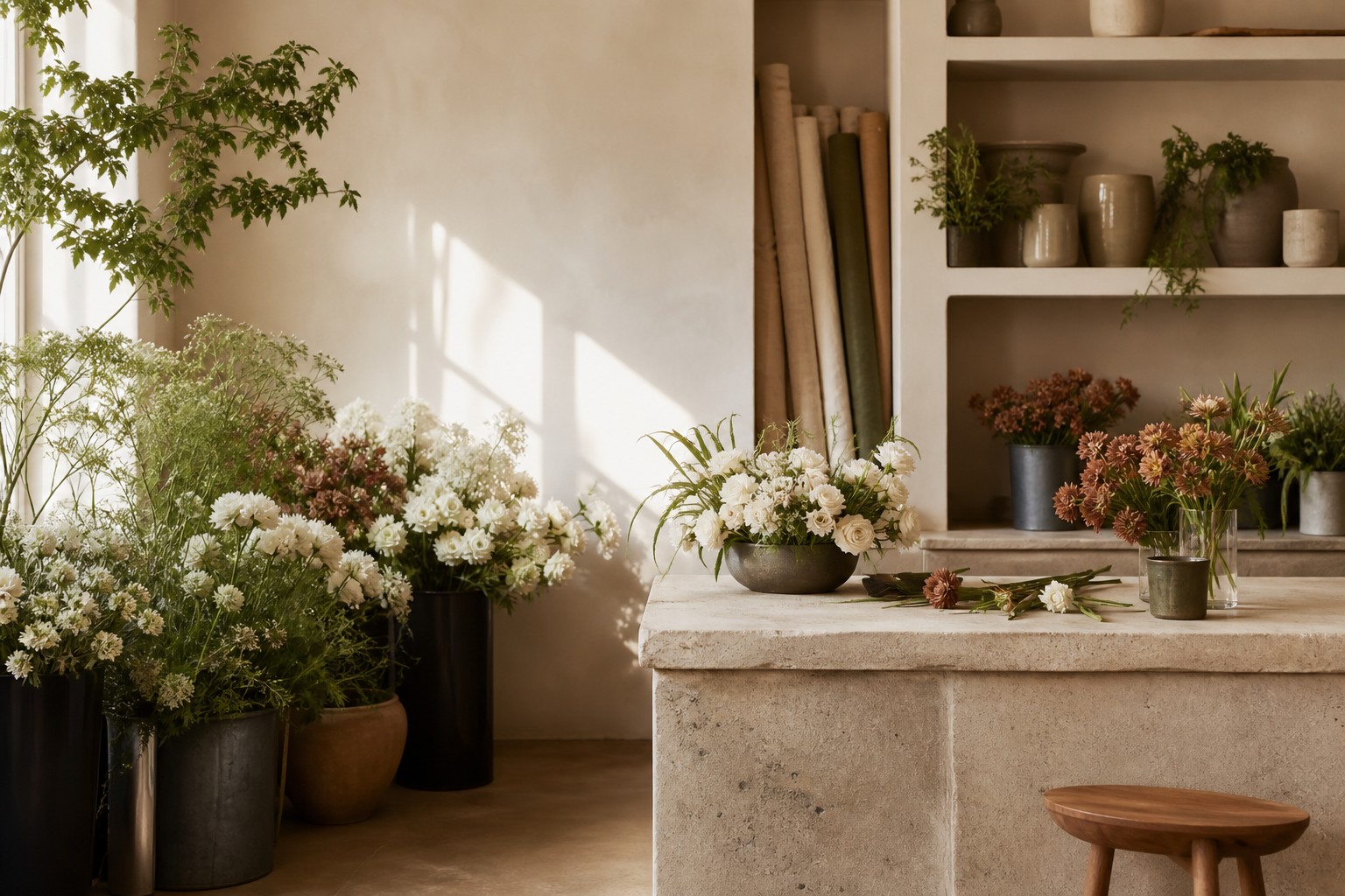 Interior del atelier floral de FLORA